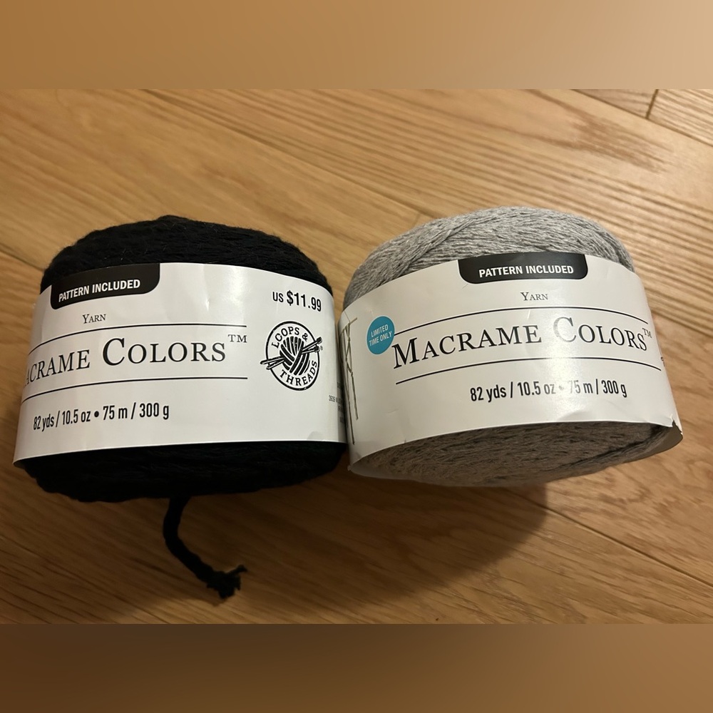 Loops & Threads Macrame Colors Yarn Black and Gray 2 Balls